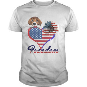 Beagle Dog Sunflower Heart American Flag Freedom Shirt